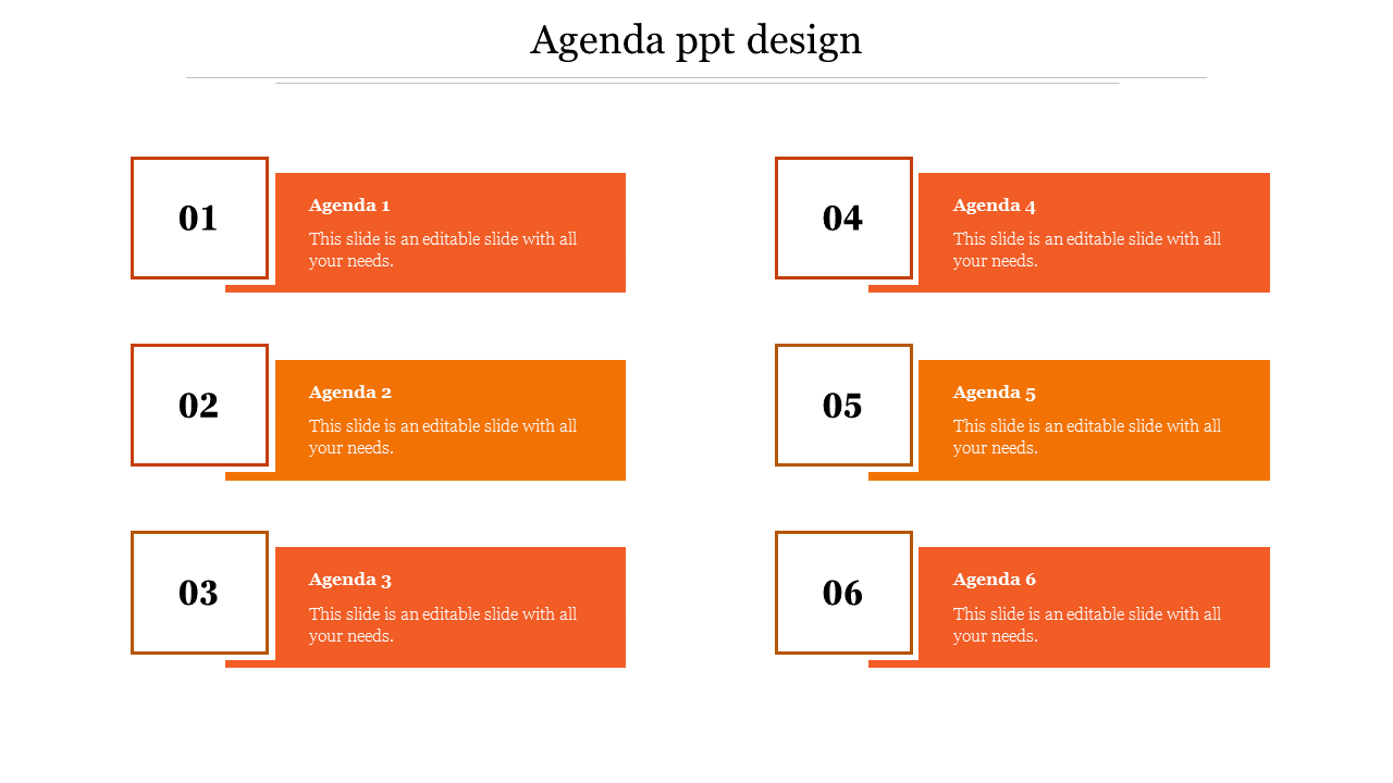Free - Agenda PPT Design With Six Stage For Presentation